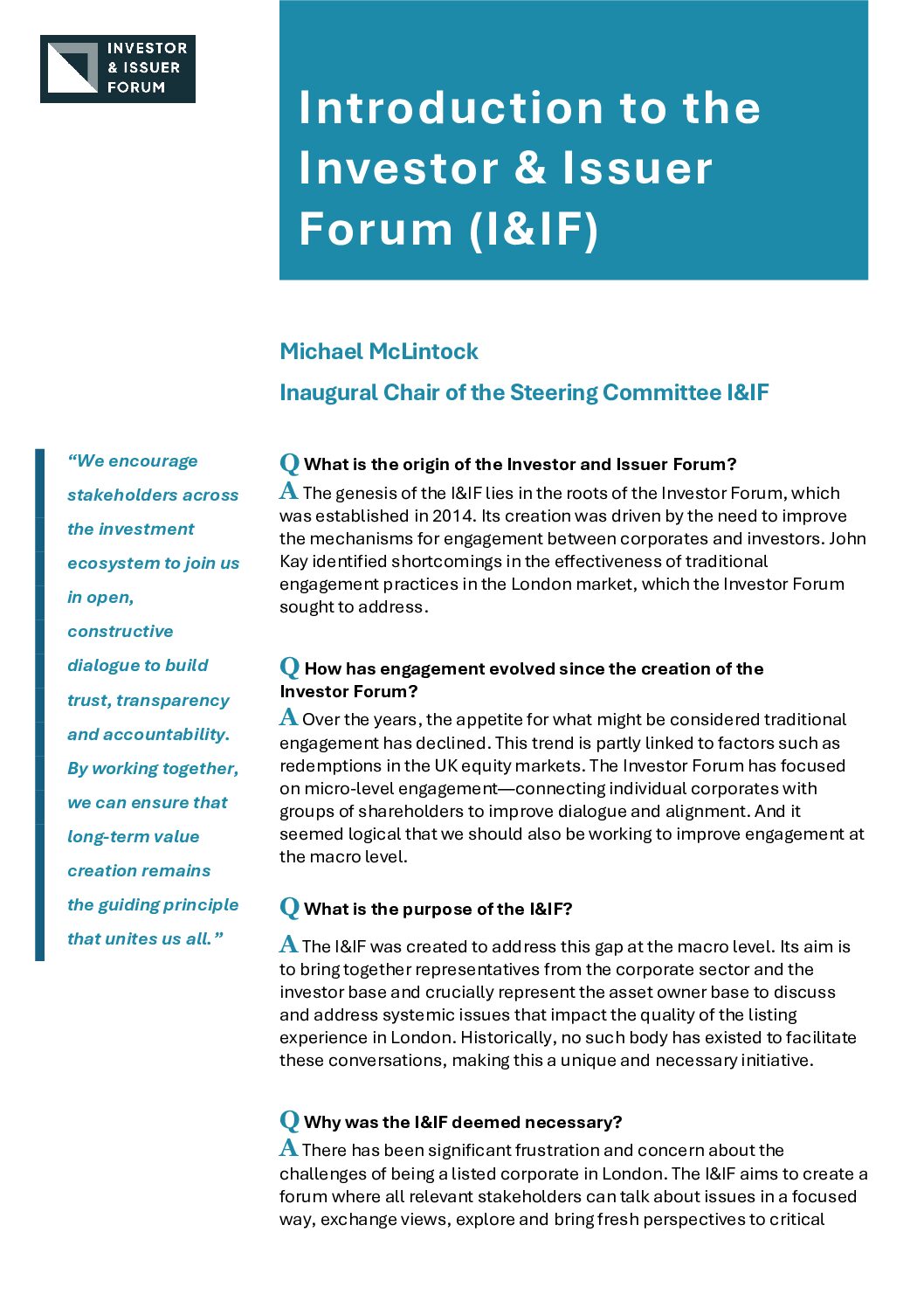 Our Chair introduces the I&IF