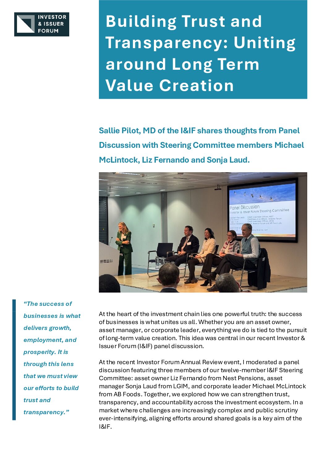 Building Trust and Transparency: Uniting Around Long-Term Value Creation